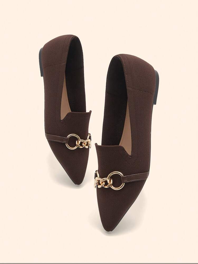 CUCCOO BASICS Women's Fashionable Coffee-Colored Knit Material Comfortable Breathable Loafer Flats, Suitable For Commuting, Dating, Gathering, Shopping, Party, Holiday, And Casual Occasions For Christmas Spring Shoes