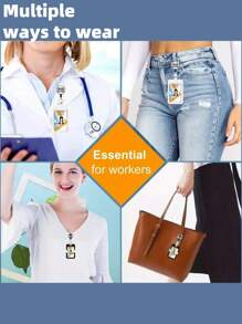 1Set ID Card Cover, Easy Pull Buckle, Badge Holder, Medical Care, Office ID Card Cover, ID Card Cover, Retractable Access Card Cover, Keychain - Multicolor - View 7
