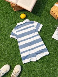 Mono de rayas de manga corta y cuello con solapa y shorts casuales para recién nacido (niño/niña)