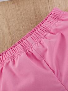 SHEIN Bộ đồ không tay in họa tiết động vật dễ thương dễ thương cho bé gái kết hợp với quần short màu hồng cho mùa hè - Hồng - Xem 6