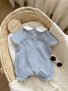 Baby Boy Cartoon Car Pattern Collared Short Sleeve Romper & Shorts Set