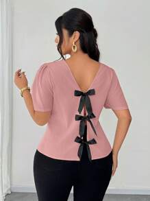 Elenzga Camisa de manga corta elegante minimalista y sexy con lazo en talla grande