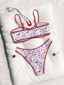 SHEIN 2pcs/Set New Multi-Color Ditsy Floral Side Cut-Out High Cut Bikini Swimsuit Set, Beachwear & Vacation For Summer