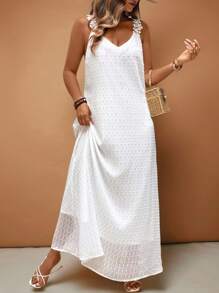 EMERY ROSE Vestido plus size feminino de férias com acabamento em renda e cor sólida estilo francês