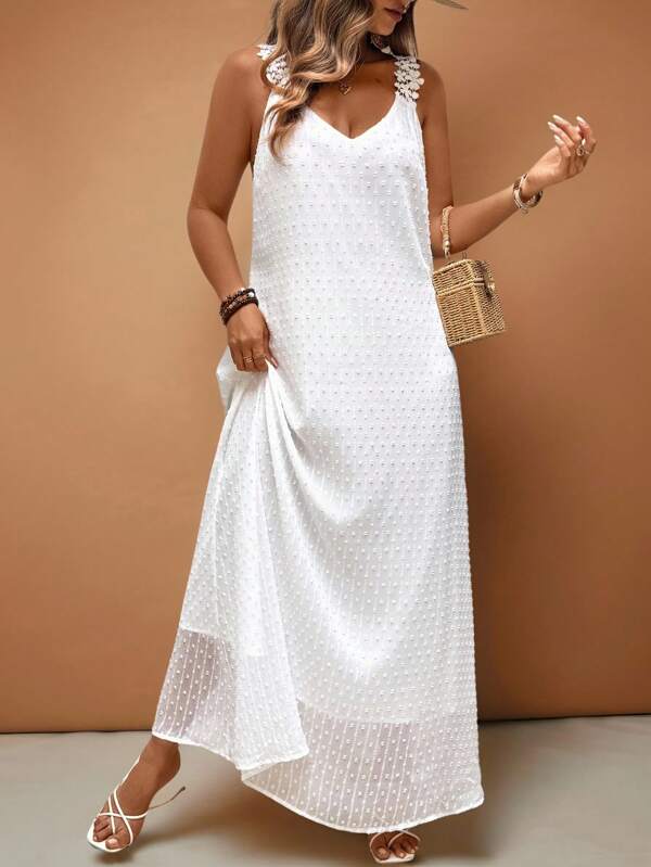 SHEIN LUNE Vestido de estilo francés de talla grande para mujer con detalles de encaje para vacaciones, de unicolor