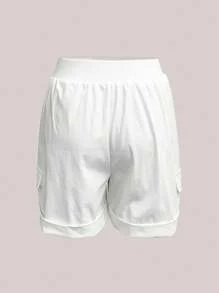 SHEIN LUNE Quần short thể thao nữ có dây rút, quần short ống rộng rộng rãi, có gấu quần - trắng - Xem 2