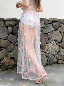 Celisse Damen eleganter A-Linien Minirock mit 3D besticktem Mesh, frischer Laufsteg-Stil, für Frühling & Sommer - Verschiedenfarbig - Übersicht 2