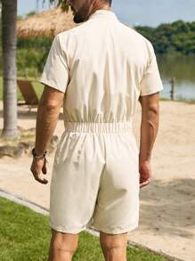 Manfinity RSRT Mono de manga corta casual de vacaciones para hombres, conjunto de playa para hombres