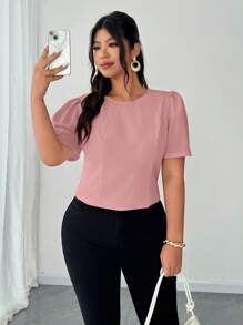Elenzga Camisa de manga corta elegante minimalista y sexy con lazo en talla grande