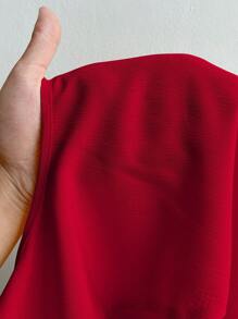 Elenzga Plus-Size Woven Elegant Simple Sexy Bow Short-Sleeved Christmas Red Party New Year's Shirt - Red - View 7