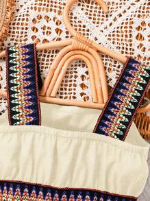 Jumpsuit Kasual Bergaris-Garis Gelombang untuk Liburan Anak Perempuan, Pakaian Musim Panas Anak Perempuan - Aprikot - View 4