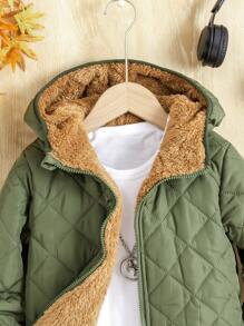 SHEIN Young Boys Casual All-Match Versatile Sports Streetwear Motorcycle Stylish Grey Tie-Dye Corduroy Thermal Lined Thick Warm Flight Jacket, Suitable For Winter, School, Daily Wear, Streetwear, Windproof, Insulated - Brown - View 3