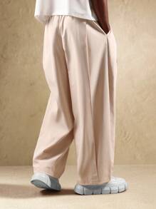 SUMWON Barrel Fit Smart Trousers Wide Leg Pleated Pants With Side Pockets Lightweight Formal Office Wear Elegant Casual Bottoms - Apricot - View 2