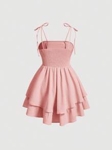 SHEIN MOD Vestido de verano rosa tipo camiseta con tirantes y doble capa en el bajo