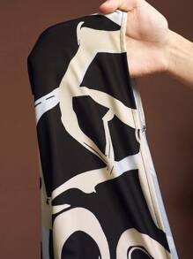 Veslaya 大码休闲基本款海滩优雅黑白抽象印花细肩带连衣裙 - 黑與白 - 查看 9