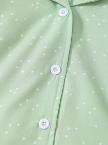 2 pièces Ensemble décontracté à la maison pour bébé fille, mignon, cardigan col à revers avec imprimé jacquard cœur et étoile et pantalon - Vert - Voir 6