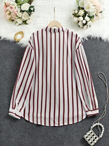 INAWLY Women's Casual Striped Long Sleeve Pocket Blouse, Spring/Fall Women Shirt - Brown - View 2