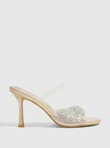 CUCCOO SZL 女士透明TPU水晶装饰混合金色金属PU时尚性感夜店装露趾高跟凉鞋 - 金色 - 查看 10