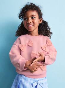 SHEIN Young Girls Back To School Cute 3D Bow Accent Casual Hoodie & Sweatshirt, Autumn Fall Winter - Multicolor - View 2