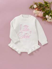 SHEIN Áo len trắng thường ngày cho bé gái thêu chữ Anh, áo liền quần dệt kim hở vai viền bèo nhún, mềm mại và thoải mái cho hàng ngày, đi chơi, du lịch, ngày lễ, ở nhà, nhà trẻ, giờ chơi - trắng - Xem 8