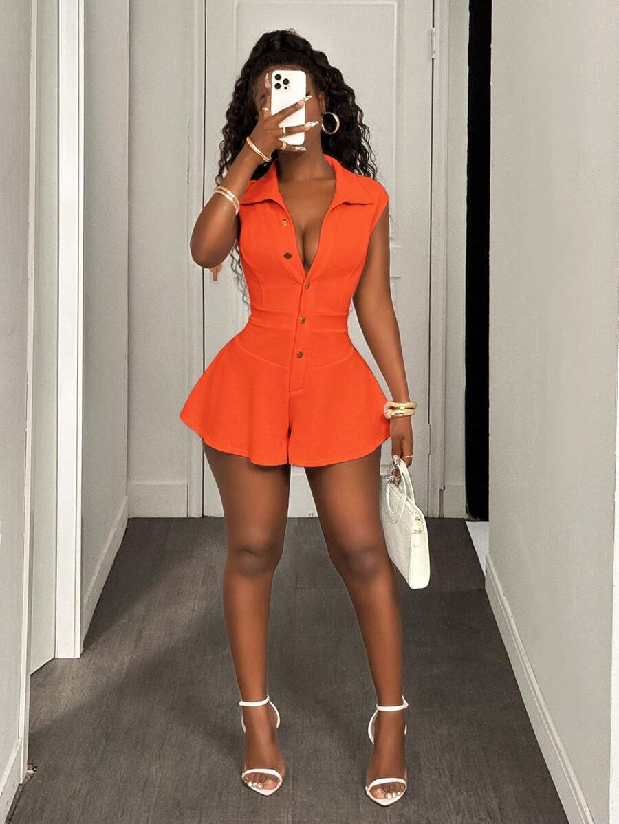 BamGleam Women's Pink Sexy Sleeveless Romper - Orange - View 1