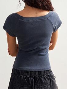 Bohemela 波西米亚风纯色针织露肩短袖女式T恤