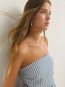 Nöista Vestido largo con hombros descubiertos y rayas, top fruncido, estilo veraniego, falda suelta casual para uso diario