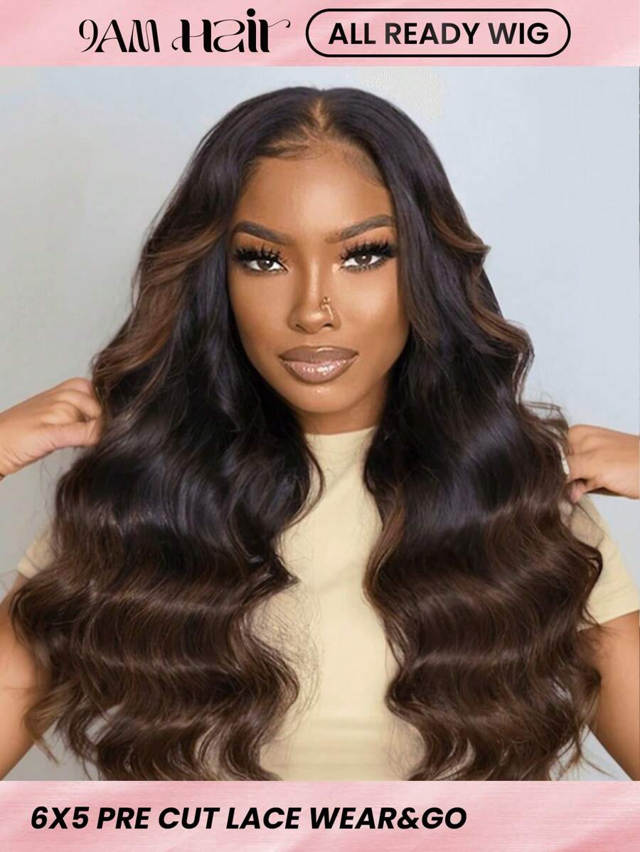 ALL READY WIG Wear & Go Wig 6x5 Lace Black To Chestnut Brown Ombre Loose Wave Glueless Wig With Bleached Knots Plucked Natural Hairline 180% Density Remy Hair With Baby Hair 24inch - SNatural/4 - View 1