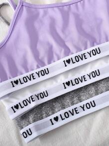 SHEIN Conjunto de 3 peças de sutiã esportivo casual minimalista com letras gráficas, macio e confortável para meninas adolescentes
