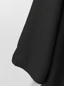 Omancia Bộ đồ 2 món dành cho nữ: Áo tay lửng cổ chữ V cài cúc dừa trang trí + Quần ống đứng màu trơn, thích hợp mặc đi làm/thường ngày. - màu đen - Xem 4