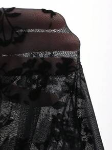 DAZY Ditsy Floral Asymmetric Hem Drawstring V-Neck Fitted Blouse With Bell Sleeves, Suitable For Spring & Summer Long Sleeve Women Tops,Fall Women Clothes