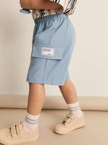 SHEIN 3 件套年轻男孩休闲日常舒适纯色贴袋宽松梭织短裤，多件套适合通勤、上学、休闲、旅行、运动、春夏秋冬