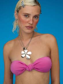 COUREZ Twist Front Beandeau Top With Bottoms Bikini Set /Summer Outfits For Women Vacation Swimwear Y2K Vintage