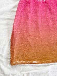 Soleia Gradient Sequin Deep V Metal Decor Halter Mini Dress, Music Festival Party - Multicolor - View 3