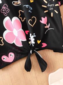SHEIN Felpa oversize per ragazze pre-adolescenti, stile casual da strada, con stampa di graffiti, cuori, fiori e facce di cartoni animati
