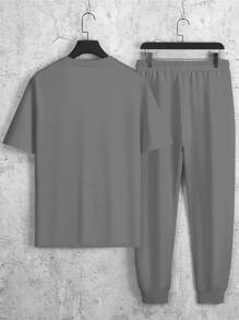 Manfinity Homme Set de 2 piezas para hombre con camiseta de cuello redondo de manga corta y pantalón con cordón