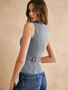 Poéselle 女士复古法式休闲经典方领百搭时尚衬衫 - 藏蓝色 - 查看 2