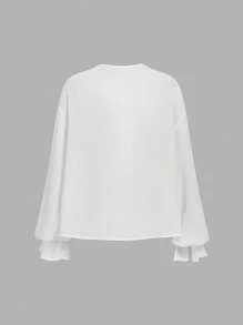SHEIN MOD Women's Casual Floral Print Lace Decorated Blouse, Suitable For Vacation,Autumn,Fall Women,Back To School,Office Wear Women,Old Money Style Women,Cruise Women,Teacher Shirts,Vacation,Flowy Top,Boho - White - View 2
