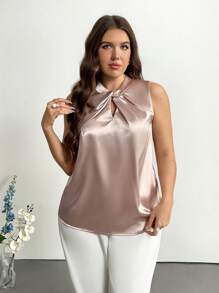 SHEIN Privé Plus Size Women'S Elegant Sleeveless Blouse - Khaki - View 7