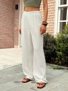 Rafferiza Pantalones sueltos de mujer de punto texturizado para playa y vacaciones casuales