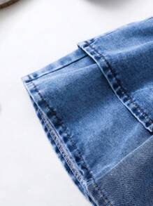 Mädchen Y2K Streetwear Stil Lässige vielseitige Denim Weste und Mini-Rock 2-teiliges Set, angenehm weiches Material, perfekt für tägliche Unternehmungen, Neuerscheinungen Frühling/Sommer 2025 - Mittele Waschung - Übersicht 5