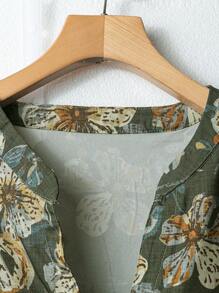 Rusticease 2 件套女士假日休闲花卉印花衬衫和裤子，夏季套装女士假日撞色优雅休闲宽松上衣阔腿裤套装抹胸和裤子套装女士夏装女士两件套假日连衣裙女士假日两件套波西米亚风格女装 - 綠色 - 查看 4