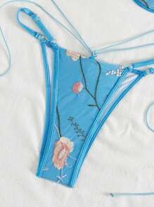 Swim SXY Women's Summer Blue Base Embroidery Wire Frame Sexy Swimsuit