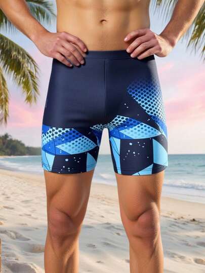 青少年男童泳衣，大男孩不对称钻石印花泳裤，色块设计，时尚舒适泳裤，适合春夏季度假游泳