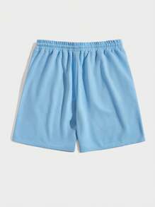 ROMWE MEN Prep Men's Letter & Star Print Drawstring Waist Basketball Shorts, School - Blue - View 2