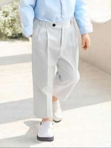 SHEIN Young Boy White Pants With Waist Buckle Design, Suitable For Party, Festival, Gathering Occasions - White - View 1