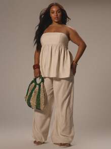 MUSERA Plus Size Peplum Longline Bandeau Top Elegant Classy Vacation Holiday Cute Holiday Romantic Cute Summer Occasion Graduation Spring - White - View 5