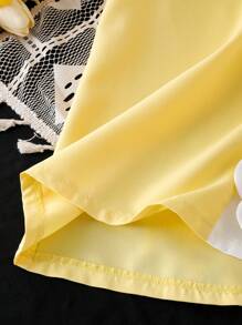 Elladie kids Vestido corto de verano con estampado floral blanco, de manga corta, cómodo y con estilo princesa para niñas, vestido amarillo de verano con mangas abullonadas, vestido de flores para niñas, vestido amarillo con botones, vestido con volantes para niñas, vestido amarillo con flores, ropa de vuelta al colegio para el verano - Amarillo - Ver 5