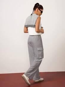 Hanevo Women's Elegant Striped Casual Sports Pants - Black and White - View 2