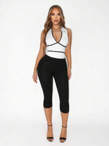 Sirith Damen Farbblock 3D Blumen besetzter Bodysuit